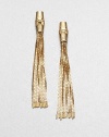 From the Bamboo Collection. A signature bamboo design accented with long and elegant 18k gold box chain tassels. 18k goldDrop, about 2.6Post backMade in Italy