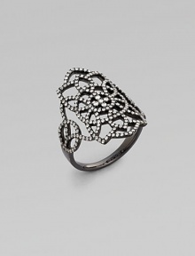 An unique, 18k black gold design with intricate details and brilliant diamonds. Diamonds, .76 tcw18k black goldWidth, about ¾Imported An unique, 18k black gold design with intricate details and brilliant diamonds. Diamonds, .76 tcw18k black goldWidth, about ¾Imported