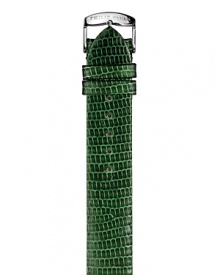 A watch strap from Philip Stein in genuine green lizard skin, with metallic sheen and stainless steel thorn buckle. A watch strap from Philip Stein in genuine green lizard skin, with metallic sheen and stainless steel thorn buckle.