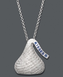 Sweeten the deal with a stylish kiss! This dazzling pendant features the signature Hershey's kiss and wrapper crafted in sterling silver and encrusted with round-cut diamonds (1/4 ct. t.w.). Approximate length: 18 inches + 2-inch extender. Approximate drop: 1 inch. Sweeten the deal with a stylish kiss! This dazzling pendant features the signature Hershey's kiss and wrapper crafted in sterling silver and encrusted with round-cut diamonds (1/4 ct. t.w.). Approximate length: 18 inches + 2-inch extender. Approximate drop: 1 inch.