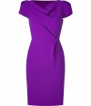 Add a high style kick to your cocktail-ready look with this ultra-chic purple sheath from London It designer Roksanda Ilincic - Draped cowl neckline, short sleeves, pleat detail at front and back waistline, full metal exposed side zip - Modern tailored fit - Wear with pointy-toe pumps and a statement clutch