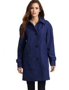 THE LOOKButton-off hoodRounded collarButton frontDual front zip pocketsDual button flap pocketsLong sleeves with belted cuffsCenter back pleatTHE FITAbout 33 from shoulder to hemTHE MATERIALPolyesterFully linedCARE & ORIGINDry cleanImportedModel shown is 5'10 (177cm) wearing US size Small. THE LOOKButton-off hoodRounded collarButton frontDual front zip pocketsDual button flap pocketsLong sleeves with belted cuffsCenter back pleatTHE FITAbout 33 from shoulder to hemTHE MATERIALPolyesterFully linedCARE & ORIGINDry cleanImportedModel shown is 5'10 (177cm) wearing US size Small.