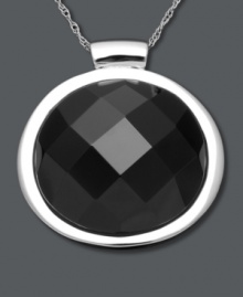 A single drop of complimentary color. This chic, contemporary pendant features a faceted onyx gemstone (25 mm) set in polished sterling silver. Approximate length: 18 inches. Approximate drop: 1-1/4 inches. A single drop of complimentary color. This chic, contemporary pendant features a faceted onyx gemstone (25 mm) set in polished sterling silver. Approximate length: 18 inches. Approximate drop: 1-1/4 inches.