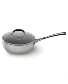 Designed for exceptional chefs, the Simply Calphalon Stainless chef's pan is a great-looking, hard-working addition to your kitchen, crafted with a bottom core of heavy-gauge, highly conductive aluminum that helps food cook evenly every time. 10-year warranty. Designed for exceptional chefs, the Simply Calphalon Stainless chef's pan is a great-looking, hard-working addition to your kitchen, crafted with a bottom core of heavy-gauge, highly conductive aluminum that helps food cook evenly every time. 10-year warranty.