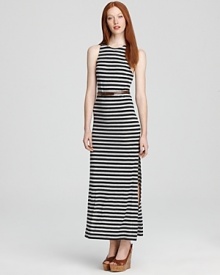 Stripes return this summer for an encore performance, effortlessly chic on this Parisian-inspired BCBGeneration dress. A de rigueur look for the season, the linear maxi touts high side slits for a petite touch of allure. Stripes return this summer for an encore performance, effortlessly chic on this Parisian-inspired BCBGeneration dress. A de rigueur look for the season, the linear maxi touts high side slits for a petite touch of allure.