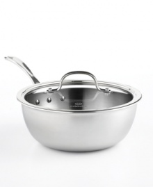 Brilliant good looks. Perfect gourmet results. Combining the long-lasting radiance of stainless steel with the superior performance of a highly conductive, heavy-gauge aluminum core, the Calphalon Tri-Ply chef's pan makes it easy to prepare mouthwatering meals day after day -- each more memorable than the last. Lifetime warranty. Brilliant good looks. Perfect gourmet results. Combining the long-lasting radiance of stainless steel with the superior performance of a highly conductive, heavy-gauge aluminum core, the Calphalon Tri-Ply chef's pan makes it easy to prepare mouthwatering meals day after day -- each more memorable than the last. Lifetime warranty.