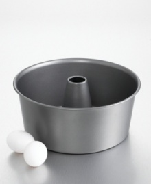 Fluffy, light-as-air angel food cake perfection! Features in this angel food cake pan include nonstick interiors and exteriors for easy cleaning, no-hassle food release and optimum baking performance. Reinforced nonstick surface also offers long-lasting durability. Constructed of aluminized steel to resist rusting. Rolled edges are reinforced with tinned steel wire for added strength. All pans have straight sides for professional-looking results. Square pans have folded corners for added durability. Oven safe to 450 degrees. Lifetime warranty. Model BW6510. Fluffy, light-as-air angel food cake perfection! Features in this angel food cake pan include nonstick interiors and exteriors for easy cleaning, no-hassle food release and optimum baking performance. Reinforced nonstick surface also offers long-lasting durability. Constructed of aluminized steel to resist rusting. Rolled edges are reinforced with tinned steel wire for added strength. All pans have straight sides for professional-looking results. Square pans have folded corners for added durability. Oven safe to 450 degrees. Lifetime warranty. Model BW6510.