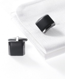 Diamonds in the rough. With a sandblasted center and shiny silver edges, these Kenneth Cole cufflinks show there's two sides to every guy.