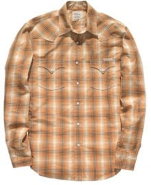 Rugged and ready. This plaid shirt from Lucky Brand Jeans has the western-inspired style you need to complete your casually cool look.