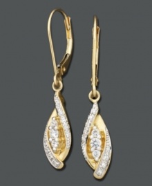 Round-cut diamonds (1/4 ct. t.w.) shimmer at the center of these magnificent Wrapped in Love™ single swirl diamond earring drops set in 14k gold. Approximate drop: 2 inches. Round-cut diamonds (1/4 ct. t.w.) shimmer at the center of these magnificent Wrapped in Love™ single swirl diamond earring drops set in 14k gold. Approximate drop: 2 inches.