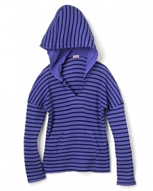 Splendid offers up a cute classic in stripes, the Venice thermal hoodie, adorned with a front kangaroo pocket and attached hood. Splendid offers up a cute classic in stripes, the Venice thermal hoodie, adorned with a front kangaroo pocket and attached hood.