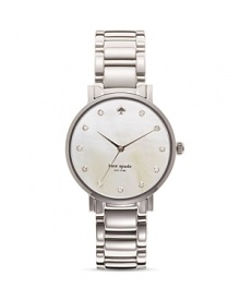 Glamorous and ladylike, kate spade new york's bracelet watch boasts a crystal-dusted Mother of pearl face. Glamorous and ladylike, kate spade new york's bracelet watch boasts a crystal-dusted Mother of pearl face.