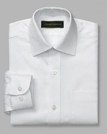 Classic dress shirt with spread collar and two pockets. Button front closure. Made with a little stretch that will move with him and retain its shape after washing. Classic dress shirt with spread collar and two pockets. Button front closure. Made with a little stretch that will move with him and retain its shape after washing.
