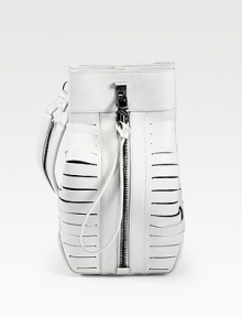 Sumptuous frenchbull leather, styled in a classic golf-bag silhouette with vented slots and convertible straps with zipper detail.Convertible shoulder straps, 24 dropLock clasp closureFront zipperProtective metal feetOne inside zip pocketFully lined15½W X 7H X 6DImported