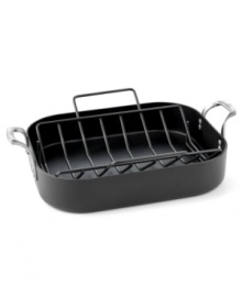 Make every night a special occasion with the Calphalon Unison nonstick oven roaster. The specially textured Sear nonstick surface helps seal in flavor, perfect for roasts, pan gravy and lasagna, while the included V-Rack allows heat to circulate 360-degrees around your food for crisp, beautifully browned poultry and meat. Lifetime warranty. Make every night a special occasion with the Calphalon Unison nonstick oven roaster. The specially textured Sear nonstick surface helps seal in flavor, perfect for roasts, pan gravy and lasagna, while the included V-Rack allows heat to circulate 360-degrees around your food for crisp, beautifully browned poultry and meat. Lifetime warranty.