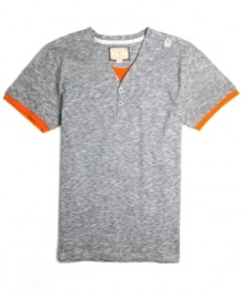 Get the layered look without all the bulk. With contrast piecing, this henley from Triple Fat Goose is just right. Get the layered look without all the bulk. With contrast piecing, this henley from Triple Fat Goose is just right.
