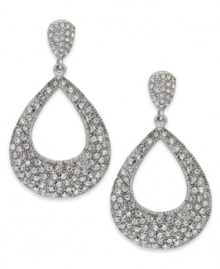 Add shine with this shapely style. These Alfani drop earrings feature a darling teardrop with sparkling crystal glass accents. Crafted in silver tone mixed metal. Approximate drop: 3 inches. Add shine with this shapely style. These Alfani drop earrings feature a darling teardrop with sparkling crystal glass accents. Crafted in silver tone mixed metal. Approximate drop: 3 inches.
