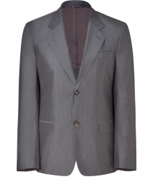 Stylish refinement is effortlessly achieved with this luxe blazer from Marc Jacobs - Notch lapels, two-button closure, single chest pocket, two flap side pockets, three-button cuffs, and back vent - Pair with matching pants, a slim sport shirt, and classic dress shoes Stylish refinement is effortlessly achieved with this luxe blazer from Marc Jacobs - Notch lapels, two-button closure, single chest pocket, two flap side pockets, three-button cuffs, and back vent - Pair with matching pants, a slim sport shirt, and classic dress shoes