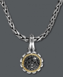 Be unique. Ballissima by Effy Collection's one-of-a-kind necklace features an intricate chain that highlights a flower-shaped pendant decorated by sparkling, round-cut black diamonds (1/5 ct. t.w.). Set sterling silver and 18k gold. Approximate length: 18 inches. Approximate drop: 13/16 inch. Be unique. Ballissima by Effy Collection's one-of-a-kind necklace features an intricate chain that highlights a flower-shaped pendant decorated by sparkling, round-cut black diamonds (1/5 ct. t.w.). Set sterling silver and 18k gold. Approximate length: 18 inches. Approximate drop: 13/16 inch.