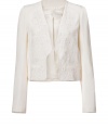 This elegant jacket is the perfect finishing touch for a professional or polished look - Short waisted with long sleeves and clean lines - Button-less - Embroidered white-on-ivory detail - Two small pockets at front - Try over a summer dress on a cool evening or in place of a traditional blazer at the office