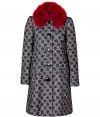With retro-chic charm and a vibrant fur collar, this Moschino Cheap & Chic jacket will bring instant style to any look - Large fur spread collar, long sleeves, front button placket, patch pockets, A-line silhouette, all-over faint dot print - Wear with a fitted sheath and heels or skinny trousers and booties