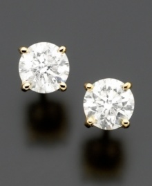 Every girl should own a pair. Sparkling stud earrings feature round-cut diamonds (1/5 ct. t.w.) set in polished, 14k gold. Approximate diameter: 3 mm.