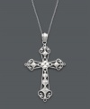 The perfect gift for confirmation: a traditional cross with a unique twist. Pendant features an ornate diamond-cut design set in 14k white gold. Approximate length: 18 inches. Approximate drop width: 3/4 inch. Approximate drop length: 1-1/2 inches.