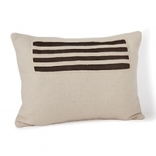 Crowned with a field a bold black stripes, this graphic Calvin Klein decorative pillow adds contemporary chic to any room. Crowned with a field a bold black stripes, this graphic Calvin Klein decorative pillow adds contemporary chic to any room.