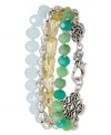 Subtle hues perfect your spring time look. Lucky Brand's beautiful 4-row bracelet features a pastel palette featuring glass, silver and plastic beads. Set in silver tone mixed metal. Approximate length: 7-1/2 inches.