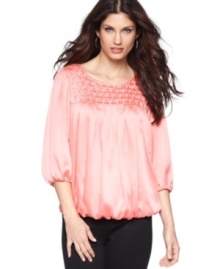 Puckered pleats add a textural touch to this flowy Alfani top -- perfect over your spring skinny jeans! Puckered pleats add a textural touch to this flowy Alfani top -- perfect over your spring skinny jeans!