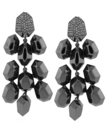 Fashionably faceted. A geometric silhouette defines these dramatic chandelier earrings from Vince Camuto. Crafted in hematite tone mixed metal with glass accents, they convey chic, contemporary style. Approximate drop: 3 inches.