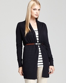 From nautical adventures to brunch in the city, you're effortlessly chic in the MICHAEL Michael Kors cardigan. A thin belt with silvertone buckle lends a refined finish. From nautical adventures to brunch in the city, you're effortlessly chic in the MICHAEL Michael Kors cardigan. A thin belt with silvertone buckle lends a refined finish.