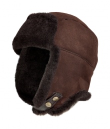 Stylish winter cap in dark brown sheep skin - by cool label Ugg Australia - classic aviator shape with flapable brim - ideal companion for cold winter days and the next skiing trip Stylish winter cap in dark brown sheep skin - by cool label Ugg Australia - classic aviator shape with flapable brim - ideal companion for cold winter days and the next skiing trip