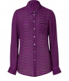 Inject vibrant style into your workweek style with this chic striped button down from Closed - Spread collar, front button placket, long sleeves, single chest pocket, blousy silhouette, all-over stripe print - Pair with slim trousers or a pencil skirt