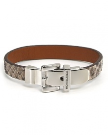 Take your look in a bold direction with MICHAEL Michael Kors' python-embossed leather bracelet. Wear the skinny wrist cincher to give a crisp white blouse a polished edge. Take your look in a bold direction with MICHAEL Michael Kors' python-embossed leather bracelet. Wear the skinny wrist cincher to give a crisp white blouse a polished edge.
