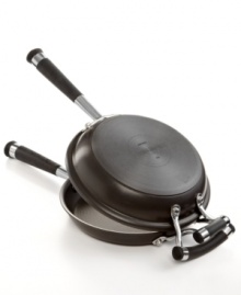 Flip for it-fritatta is breakfast's best kept secret & now you can prep & serve up this sensational dish right at home. Two durable interlocking pans seal in ingredients and make it easy to simply turn the skillets so each side cooks to perfection, plus each pan is perfect for use on its own, too. A versatile nonstick finish covers the heavy gauge, hard-anodized surfaces for quick heat-up & cleanup. Lifetime warranty. Flip for it-fritatta is breakfast's best kept secret & now you can prep & serve up this sensational dish right at home. Two durable interlocking pans seal in ingredients and make it easy to simply turn the skillets so each side cooks to perfection, plus each pan is perfect for use on its own, too. A versatile nonstick finish covers the heavy gauge, hard-anodized surfaces for quick heat-up & cleanup. Lifetime warranty.