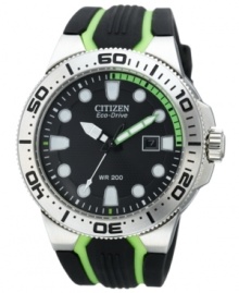 Take the plunge with this Scuba Fin sport watch by Citizen. The Eco-Drive technology harnesses both natural and artificial light, never needing a battery.