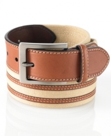 Mix up your casual combos with the cool, textural feel of this canvas and leather belt from Club Room.