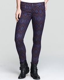 Bring global inspiration to your wardrobe with these Free People skinny jeans, boasting a richly colored ikat print. Bring global inspiration to your wardrobe with these Free People skinny jeans, boasting a richly colored ikat print.