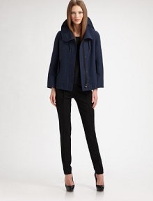 Sporty stripes and a rounded funnel collar define this crisp, season-perfect cotton style.Funnel collar with drawtringConcealed snap frontSide flap pocketsDrawstring backBack snap ventDrawstring hemlineFully linedAbout 29 from shoulder to hemCottonDry cleanImported of Swiss fabricModel shown is 5'9½ (176cm) wearing US size 4. Sporty stripes and a rounded funnel collar define this crisp, season-perfect cotton style.Funnel collar with drawtringConcealed snap frontSide flap pocketsDrawstring backBack snap ventDrawstring hemlineFully linedAbout 29 from shoulder to hemCottonDry cleanImported of Swiss fabricModel shown is 5'9½ (176cm) wearing US size 4.