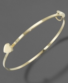 A sweet way to wear your heart on your sleeve! This 14k gold bracelet is accented with miniature heart charms. Adjustable bracelet; diameter measures approximately 1-1/2 inches to 1-3/4 inches. A sweet way to wear your heart on your sleeve! This 14k gold bracelet is accented with miniature heart charms. Adjustable bracelet; diameter measures approximately 1-1/2 inches to 1-3/4 inches.
