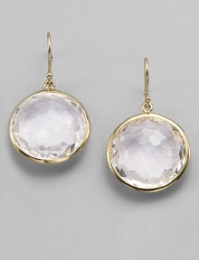 From the Lollipop Collection. Faceted clear quartz drops catch and reflect the light brilliantly within settings of 18k yellow gold. Clear quartz 18k yellow gold Drop, about 1¼ Diameter, about ¾ Ear wire Imported