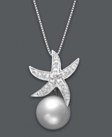 Bring a piece of the seashore with you year round! This exquisite pendant features a diamond-accented starfish that's complemented by a shimmering cultured freshwater pearl (10 mm). Setting and chain crafted in sterling silver. Approximate length: 18 inches. Approximate drop: 1 inch. Bring a piece of the seashore with you year round! This exquisite pendant features a diamond-accented starfish that's complemented by a shimmering cultured freshwater pearl (10 mm). Setting and chain crafted in sterling silver. Approximate length: 18 inches. Approximate drop: 1 inch.
