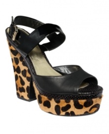 Love your legs this season with the Jadynn new wedge sandals from GUESS! Go for a subdued, earthy look with rich vachetta and cork -- or unleash your inner diva with leopard print!