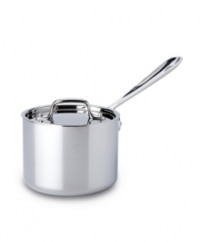 All-Clad's high-performance saucepan is constructed with a durable stainless steel interior, a pure aluminum core and a hand-polished mirror-finished exterior. An essential piece for simmering sauces, boiling noodles, warming leftovers and more. Lifetime warranty. All-Clad's high-performance saucepan is constructed with a durable stainless steel interior, a pure aluminum core and a hand-polished mirror-finished exterior. An essential piece for simmering sauces, boiling noodles, warming leftovers and more. Lifetime warranty.