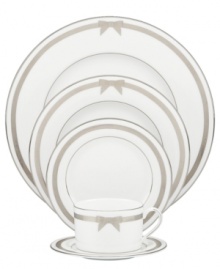 A gift to formal dining from kate spade new york, the Grace Avenue place setting offers a chic balance of fun and refined in platinum-banded bone china. Sweet grosgrain ribbons put the preppy, finishing touch on dinnerware destined for stylish tables. A gift to formal dining from kate spade new york, the Grace Avenue place setting offers a chic balance of fun and refined in platinum-banded bone china. Sweet grosgrain ribbons put the preppy, finishing touch on dinnerware destined for stylish tables.