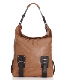 Take this sleek bucket bag from the office to the art walk with ease. With a slouchy silhouette and bold buckle detailing, this bag by KDNY is a versatile closet necessity. Take this sleek bucket bag from the office to the art walk with ease. With a slouchy silhouette and bold buckle detailing, this bag by KDNY is a versatile closet necessity.