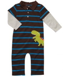 Back in time. Somethings never go out of style, like dinosaurs and this adorable striped coverall from Carters. Back in time. Somethings never go out of style, like dinosaurs and this adorable striped coverall from Carters.