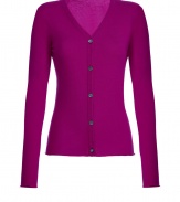 Bring a radiant accent to your favorite wardrobe basics with this luxe cashmere cardigan from Lucien Pellat-Finet - V-Neck, front button placket, slim fit - Style with a blouse, pencil skirt and platforms for work, or for an edgier look, with tissue tees, leather leggings and ankle boots