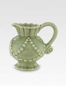 A charming, ceramic stoneware pitcher is designed to replicate the splendor, artistry and romance of the world's most beautiful gardens. From the Jardins du Monde Collection 6-oz. capacity 3½H Dishwasher safe Imported A charming, ceramic stoneware pitcher is designed to replicate the splendor, artistry and romance of the world's most beautiful gardens. From the Jardins du Monde Collection 6-oz. capacity 3½H Dishwasher safe Imported